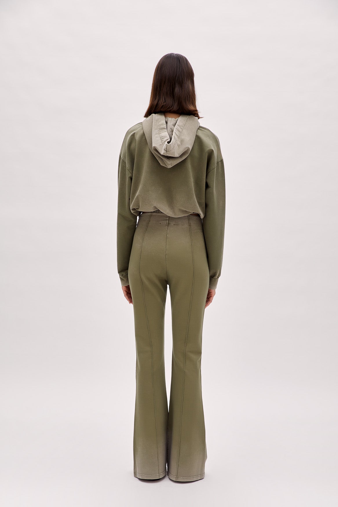 Cotton Acid Washed Crop Hoodie - Covert Green